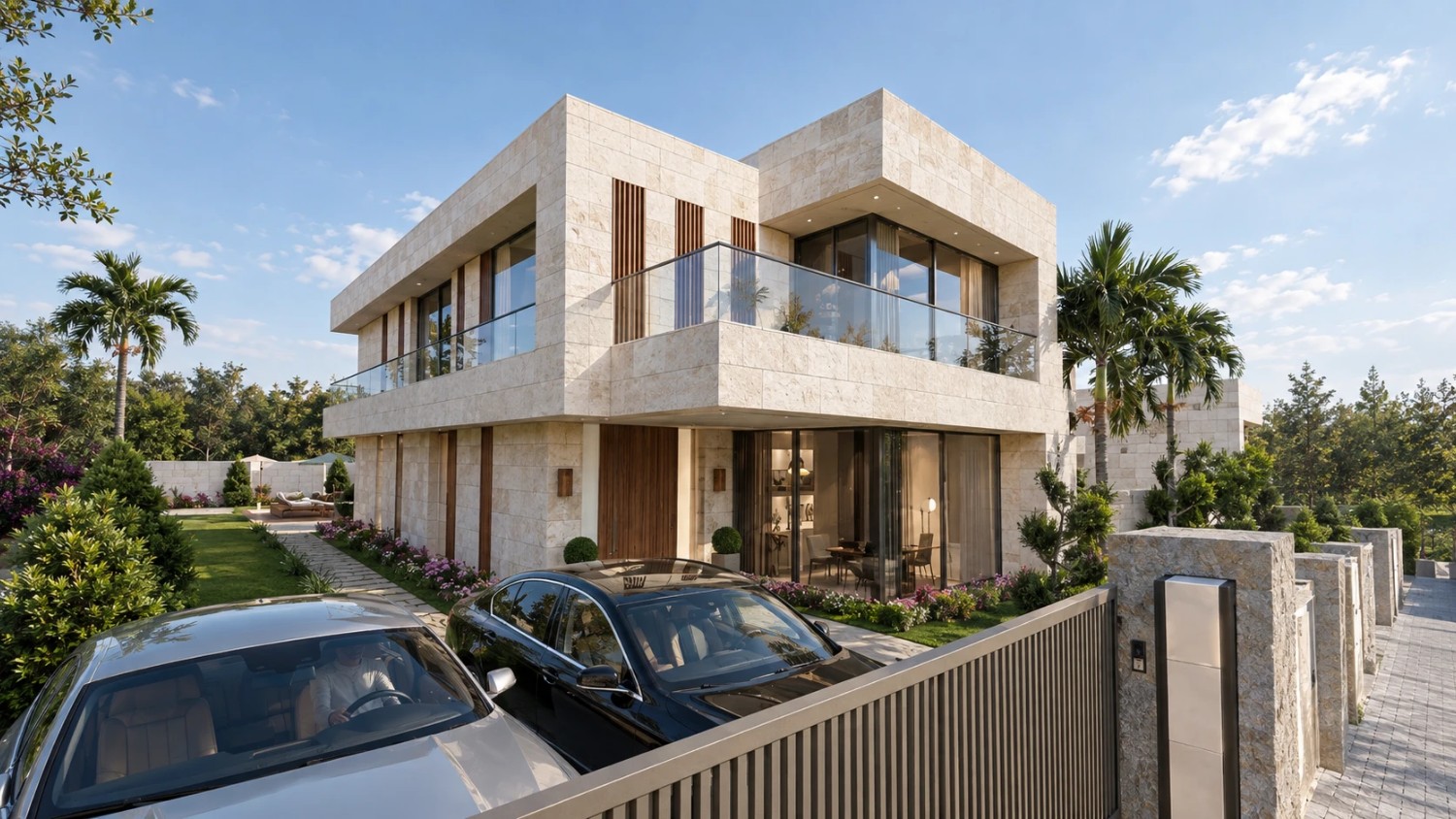 The stone façade of a Hima villa by day